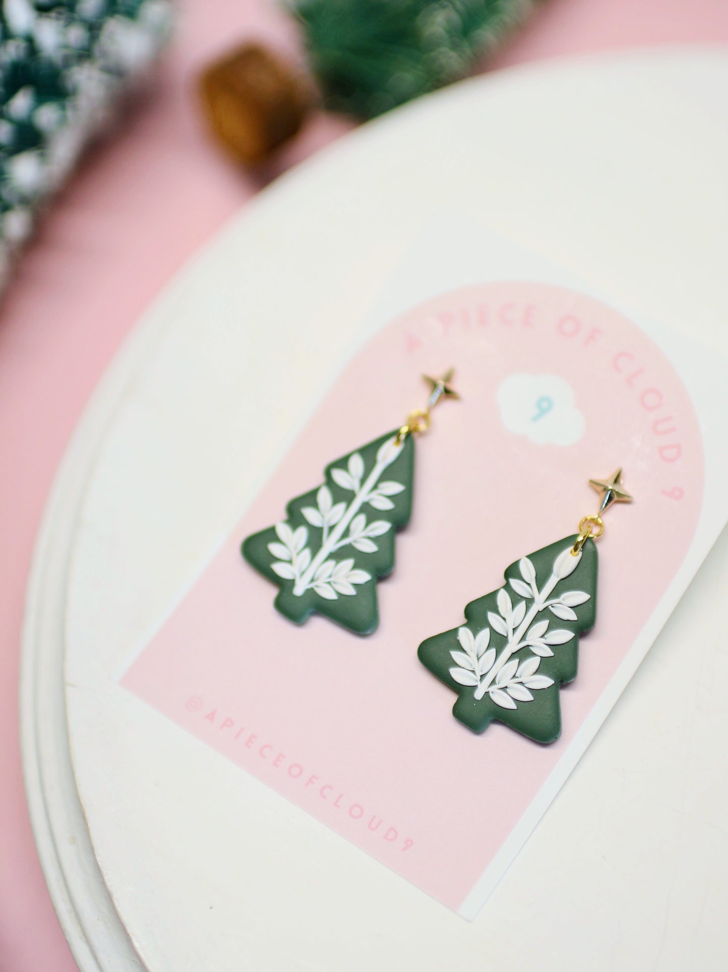 Flocked Trees - Folk inspired Christmas Earrings