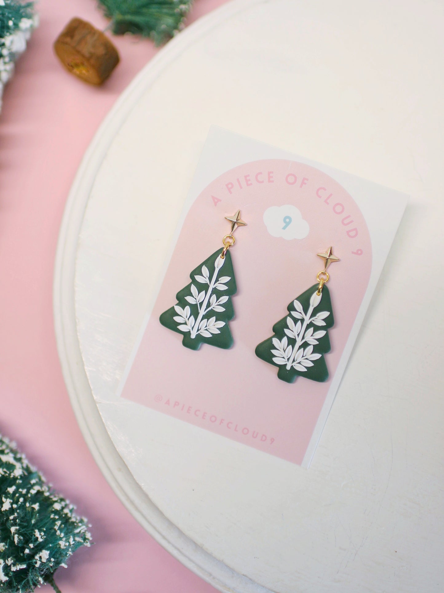 Flocked Trees - Folk inspired Christmas Earrings