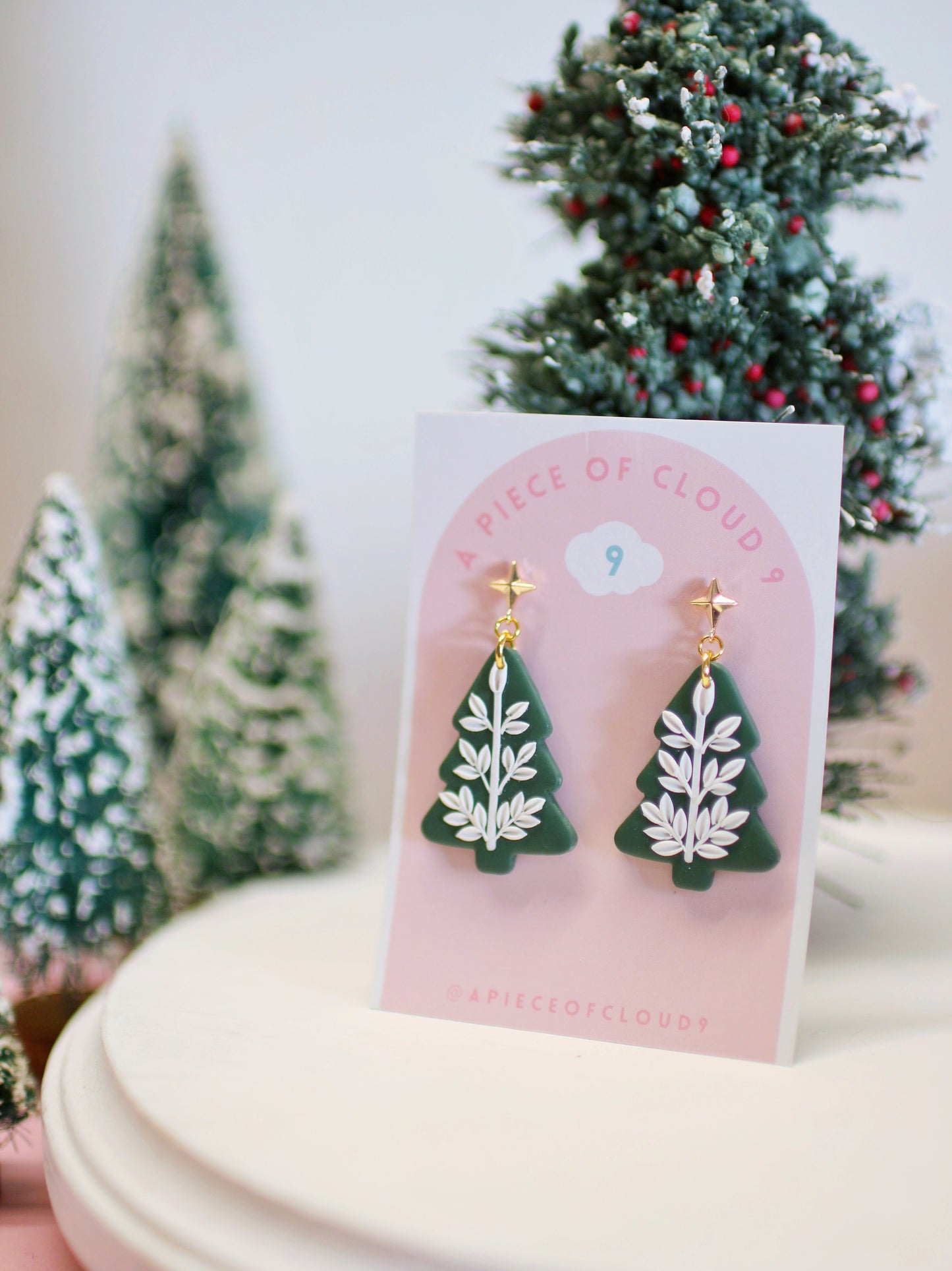 Flocked Trees - Folk inspired Christmas Earrings