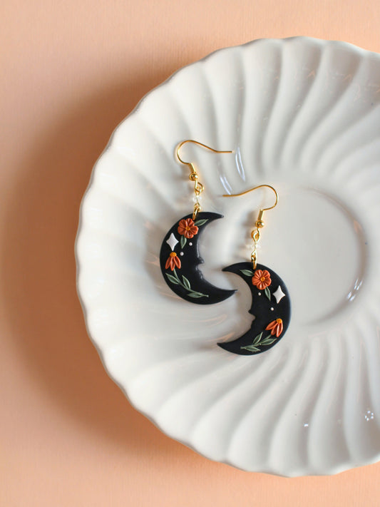 Scarlett - Floral Crescent Moon Earrings