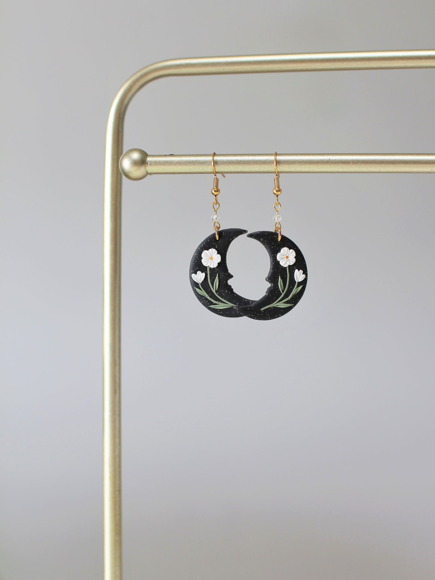 Cosmos - Floral Crescent Moon Earrings