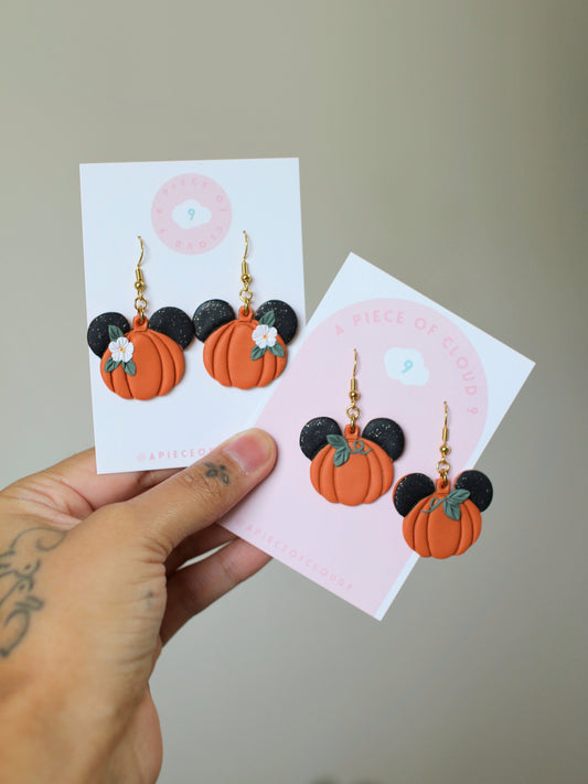 Dark Ear Pumpkin Mouse Earrings