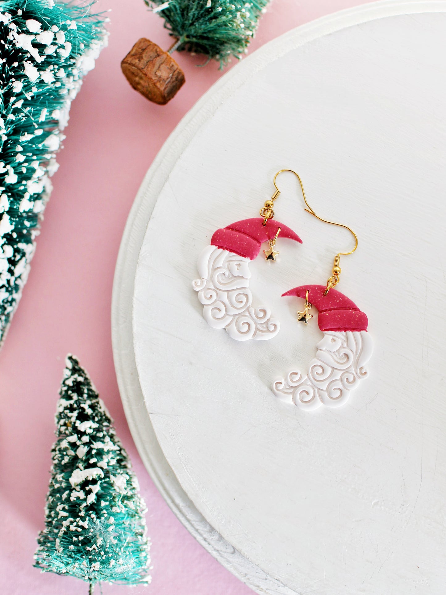 Whimsical Crescent Santa - Holiday Earrings