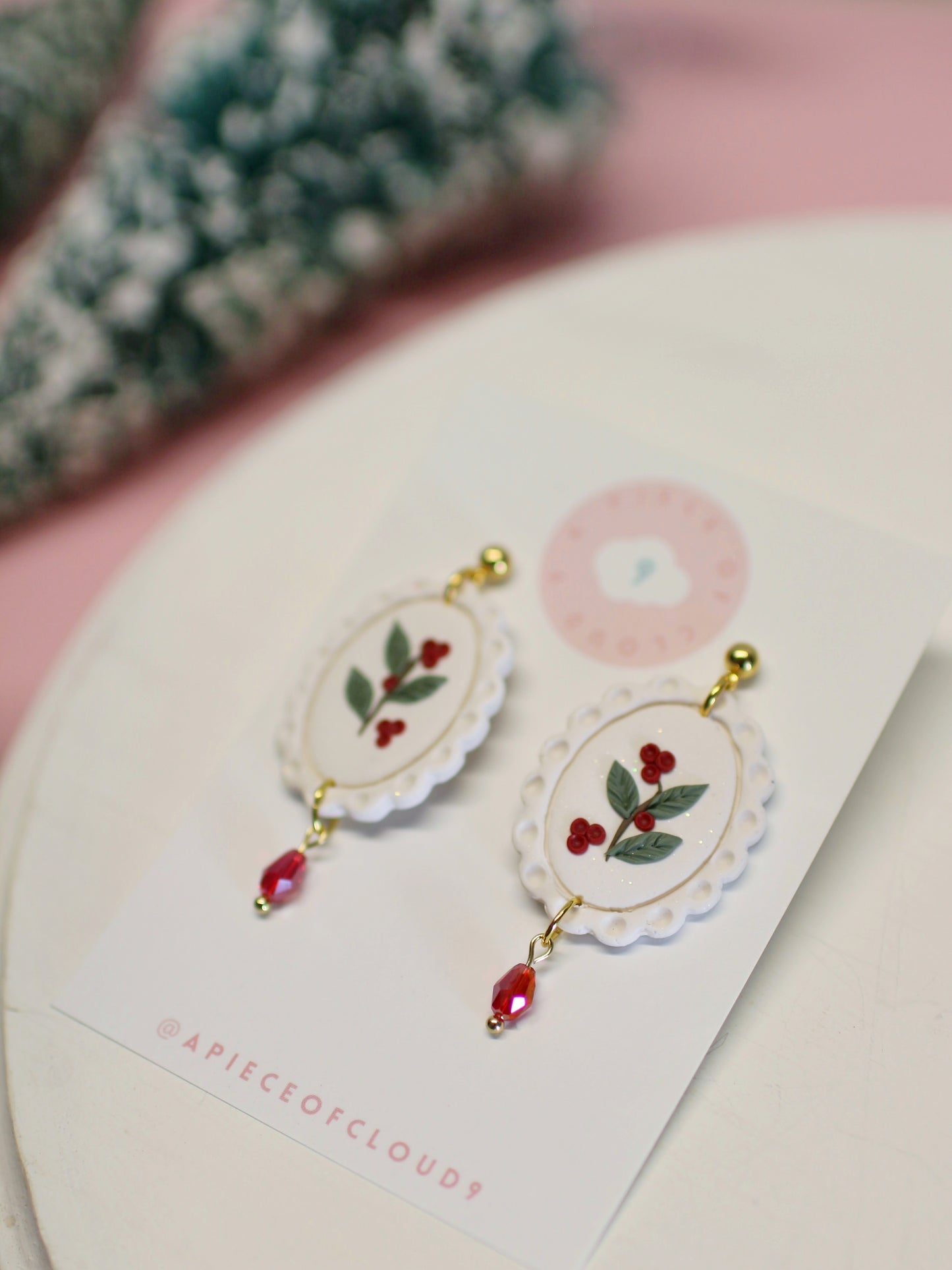 Glistening Holly - Holiday Pendant Earrings