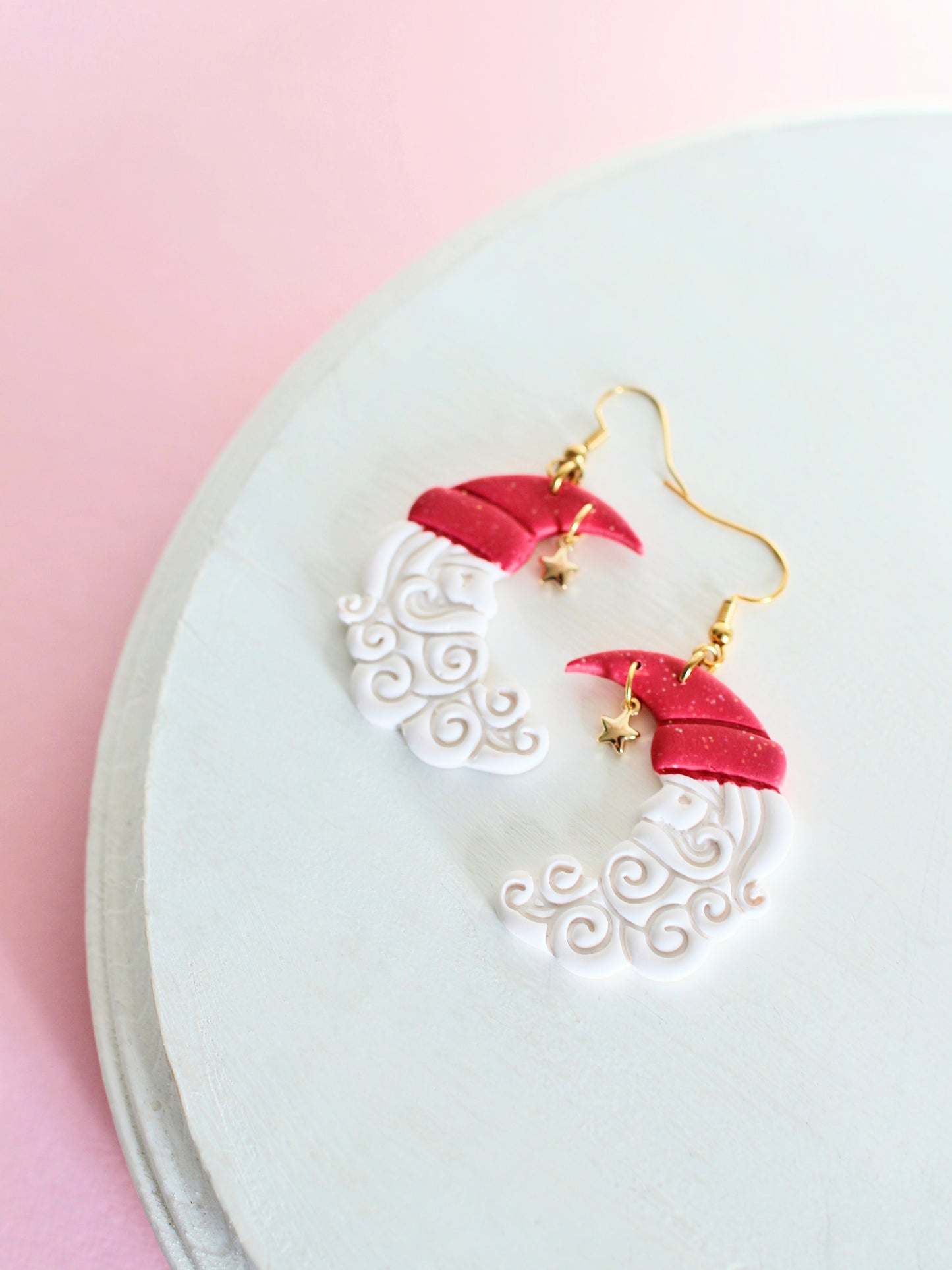 Whimsical Crescent Santa - Holiday Earrings