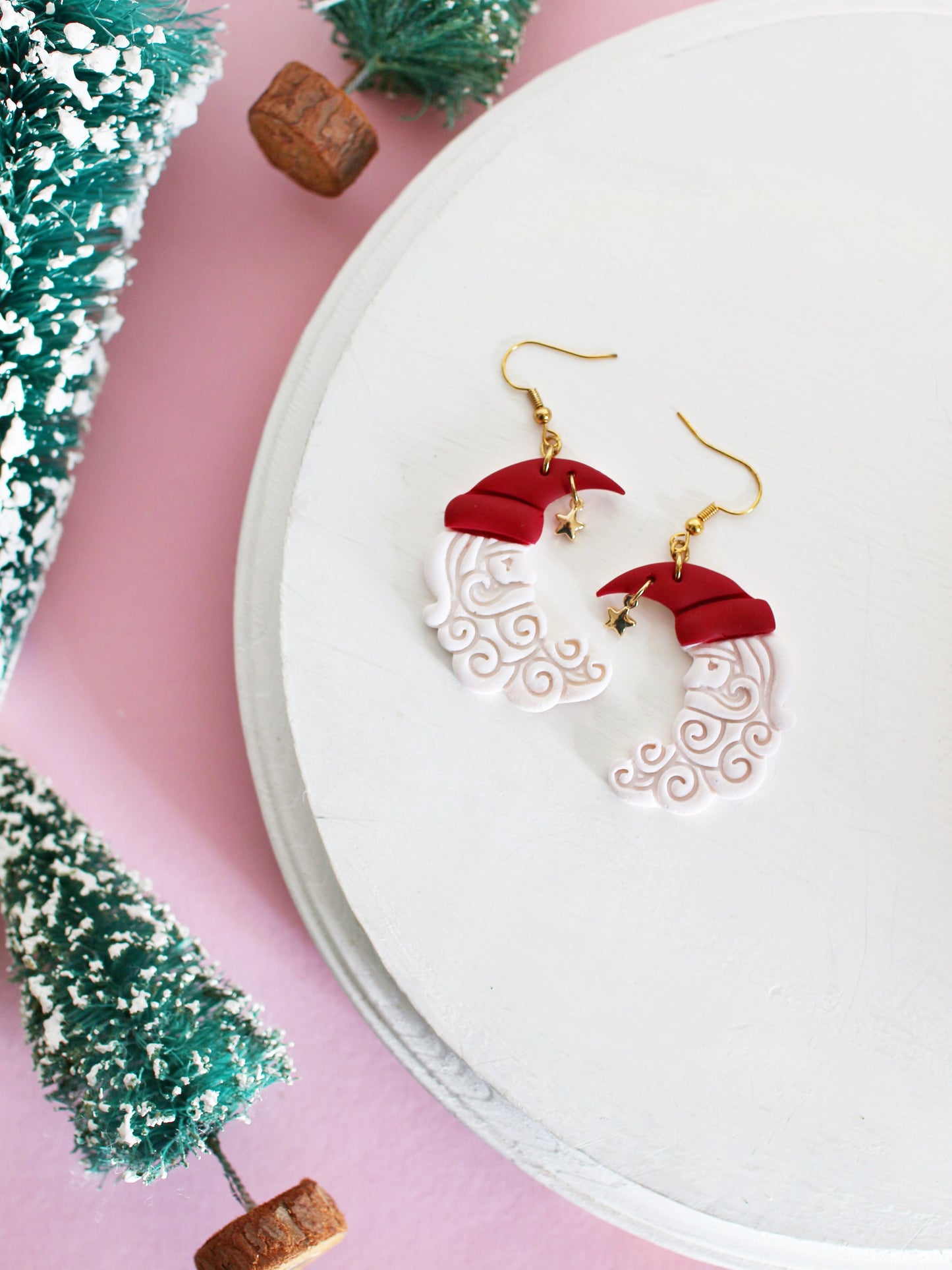 Whimsical Crescent Santa - Holiday Earrings